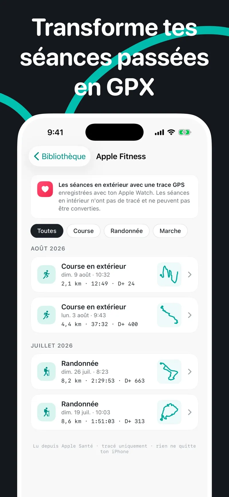 Ridge — trace colorée par pente
